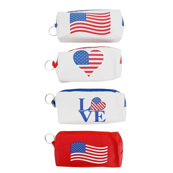 American Flag Vegan Leather On The Go Bag Pouch Keychain - Picture 3 of 3